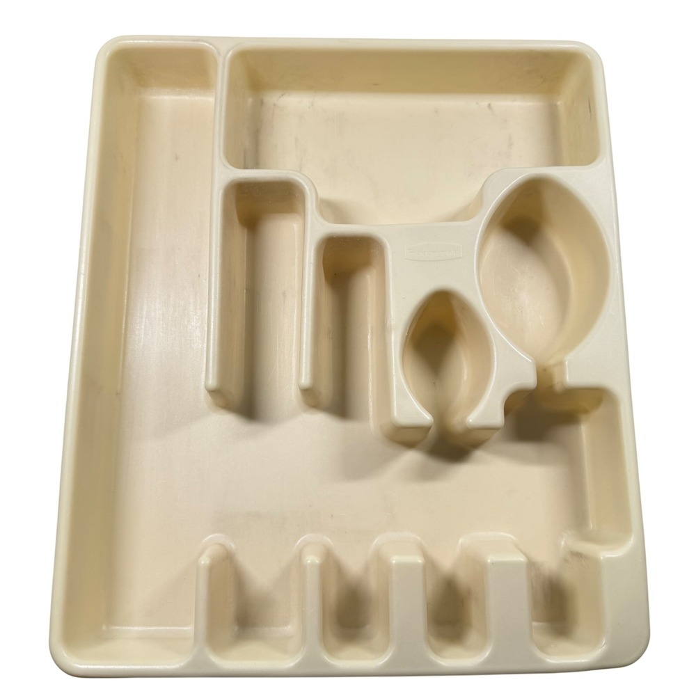 RUBBERMAID Vintage Cutlery Drawer Organizer Beige Plastic 6 Utensil Tray 14x11.5